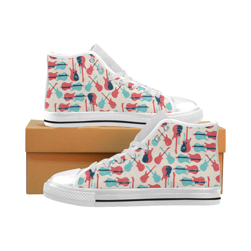 Red Blue guitar pattern Men's High Top Canvas Shoes White