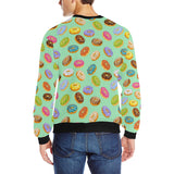 Colorful donut pattern green background Men's Crew Neck Sweatshirt