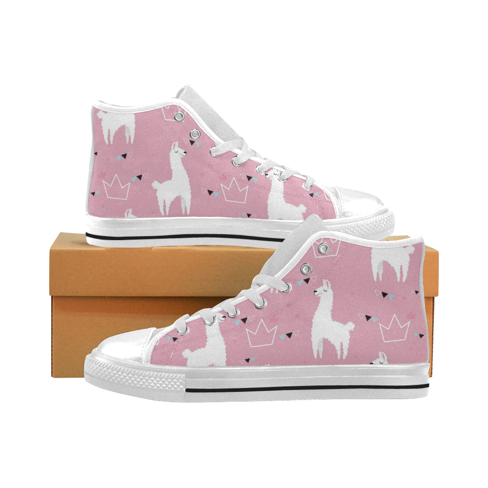 Llama Alpaca pink background Men's High Top Canvas Shoes White