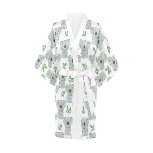 Hand drawn Koala leaves pattern Women's Short Kimono Robe