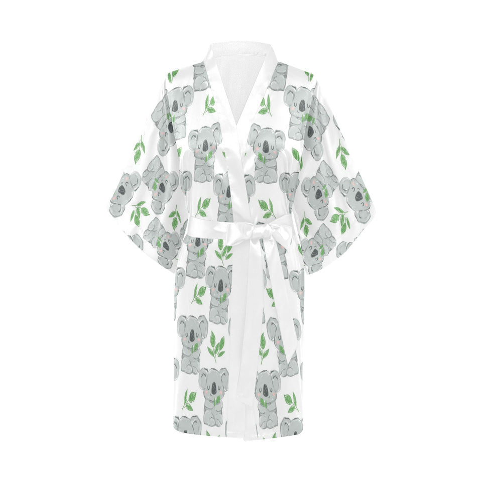Hand drawn Koala leaves pattern Women's Short Kimono Robe