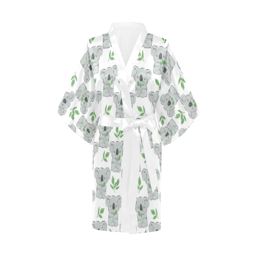 Hand drawn Koala leaves pattern Women's Short Kimono Robe