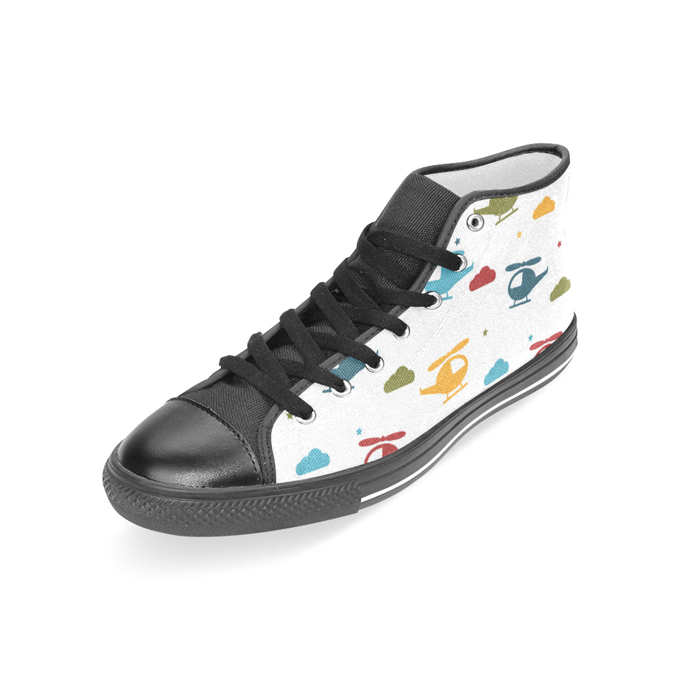 Colorful helicopter pattern Women's High Top Canvas Shoes Black