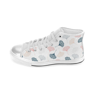 Black Gray Cream coral ginkgo leaves pattern Women's High Top Canvas Shoes White