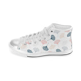 Black Gray Cream coral ginkgo leaves pattern Women's High Top Canvas Shoes White