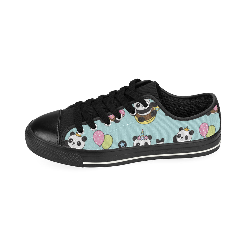 Cute baby panda pattern Men's Low Top Canvas Shoes Black