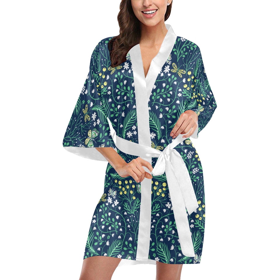 butterfly leaves pattern Women's Short Kimono Robe