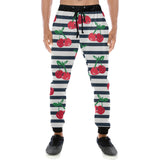 Hand drawn cherry pattern striped background Unisex Casual Sweatpants