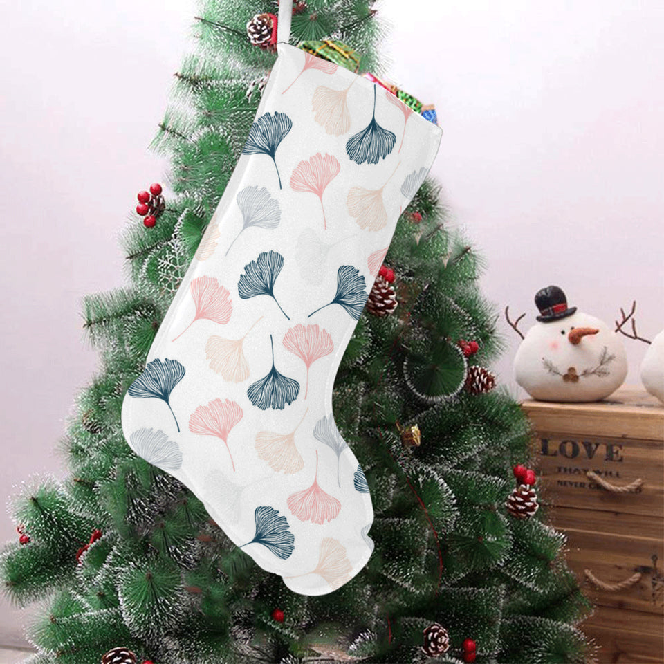 Black Gray Cream coral ginkgo leaves pattern Christmas Stocking