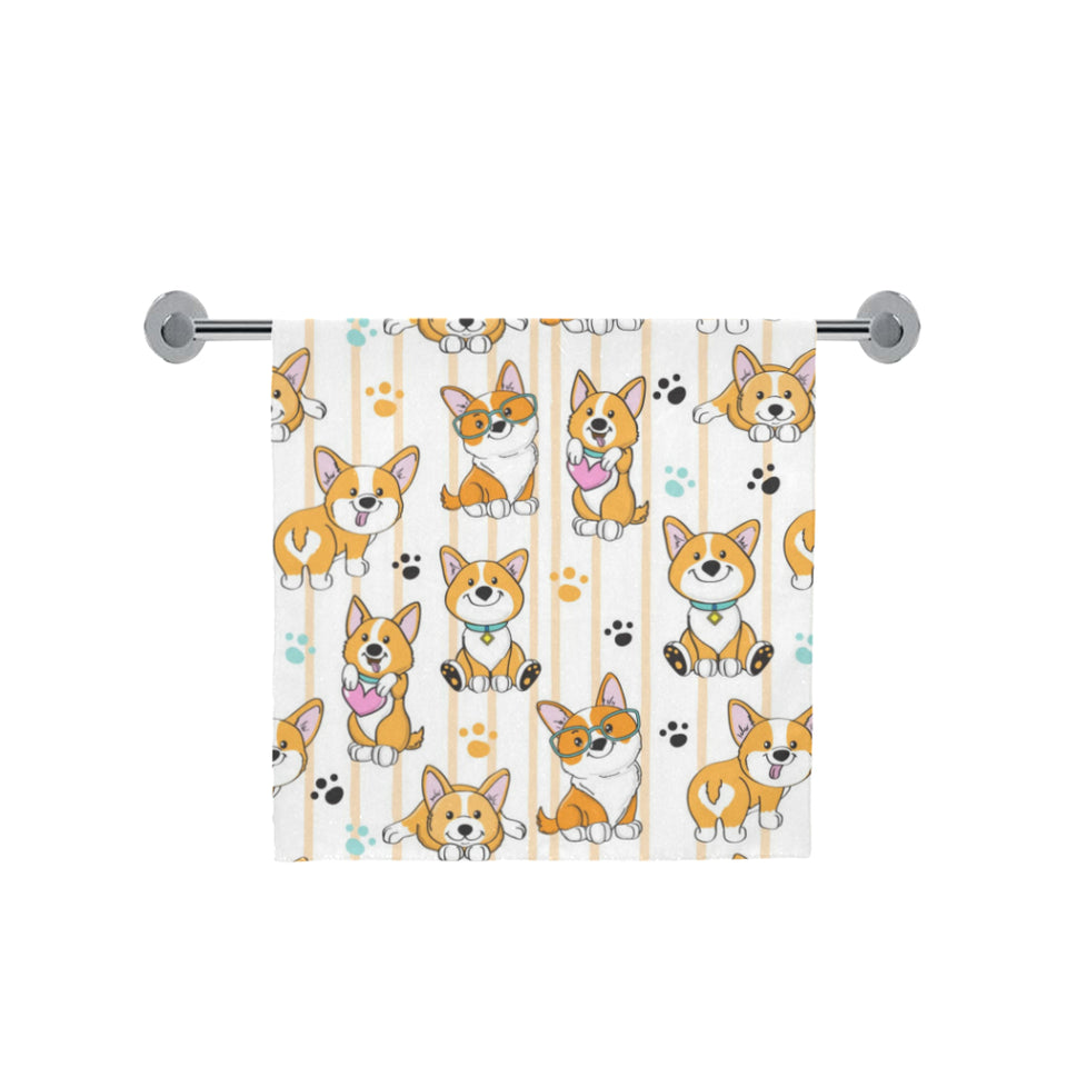 Cute dog corgi striped background pattern Bath Towel