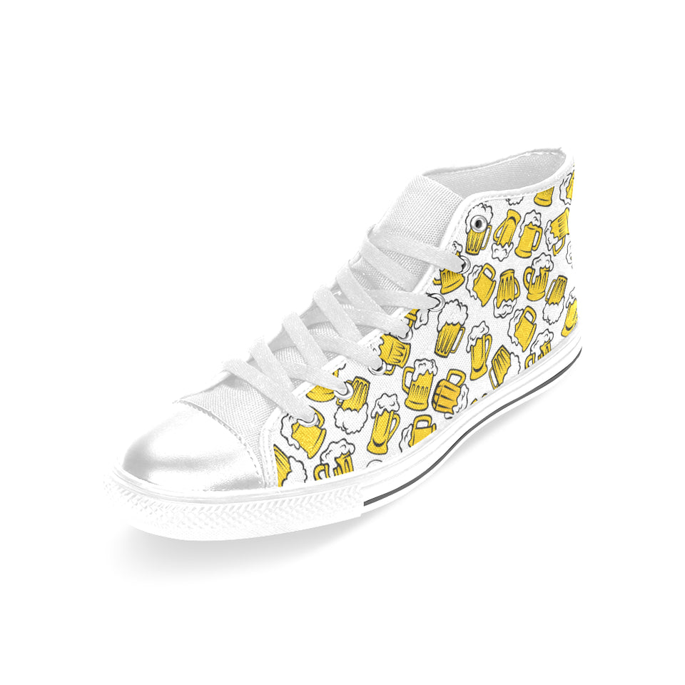 Beer design pattern Women's High Top Canvas Shoes White