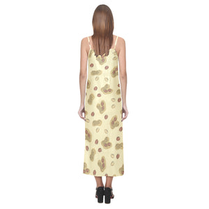 peanuts design pattern V-Neck Open Fork Long Dress