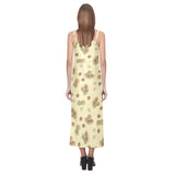peanuts design pattern V-Neck Open Fork Long Dress