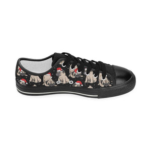 Christmas Pugs Santa_s red cap pattern Kids' Boys' Girls' Low Top Canvas Shoes Black