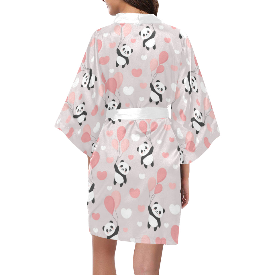 Cute panda ballon heart pattern Women's Short Kimono Robe