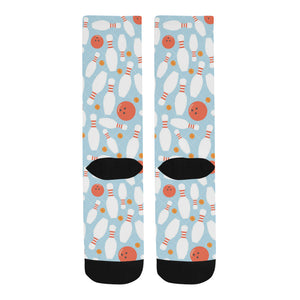 Bowling ball bowling pins blue blackground Crew Socks