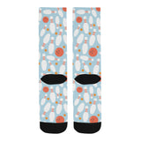 Bowling ball bowling pins blue blackground Crew Socks