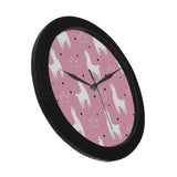 Llama Alpaca pink background Elegant Black Wall Clock