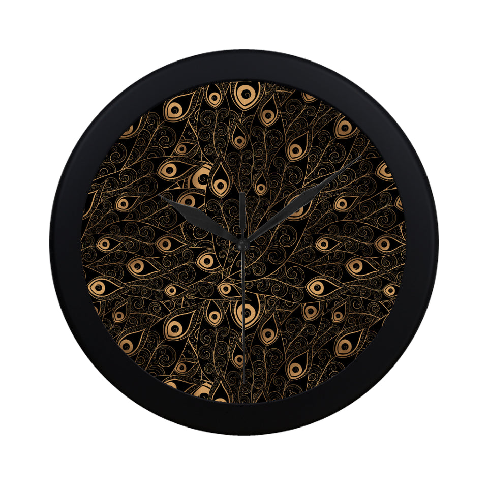 Gold peacock feather pattern Elegant Black Wall Clock