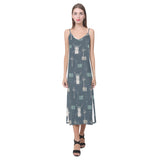 windmill tree pattern V-Neck Open Fork Long Dress
