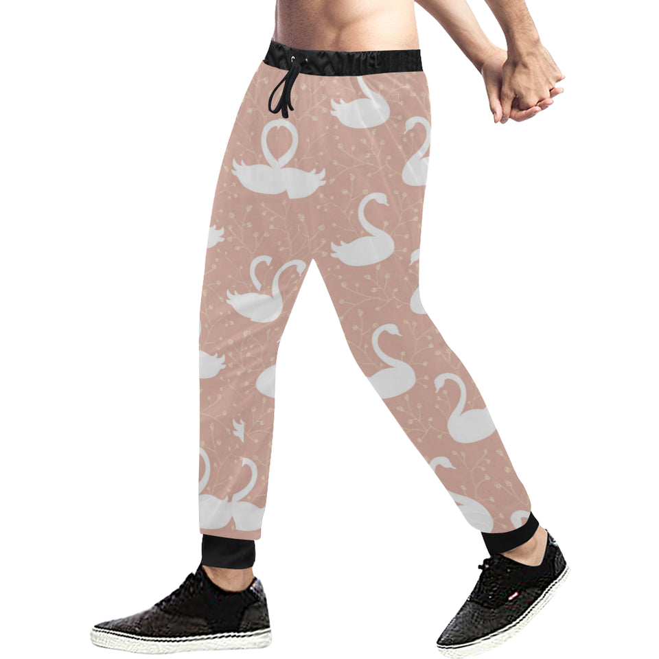 Swan flower light pink background Unisex Casual Sweatpants