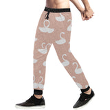 Swan flower light pink background Unisex Casual Sweatpants