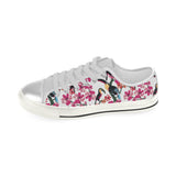 Toucan flower design pattern Women's Low Top Canvas Shoes White