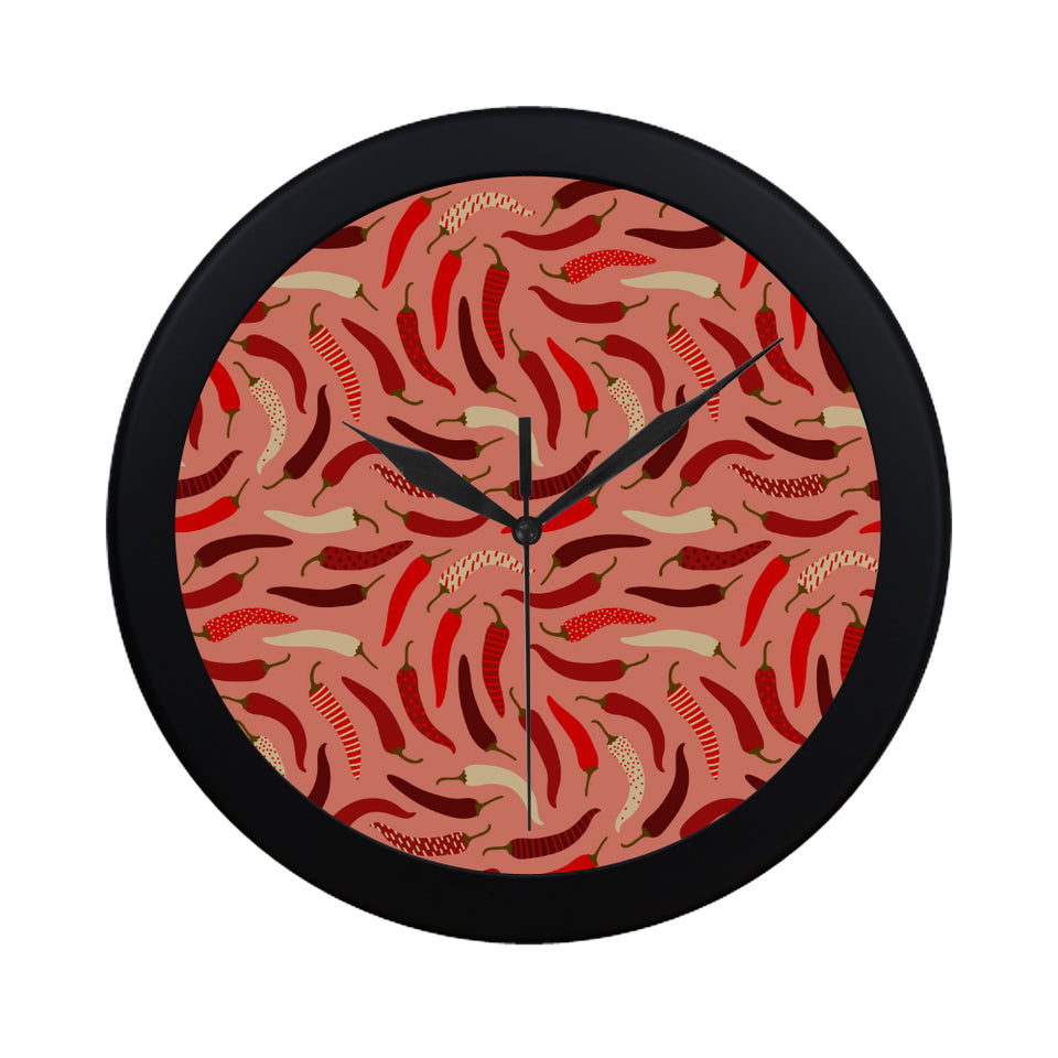 Beautiful Chili peppers pattern Elegant Black Wall Clock