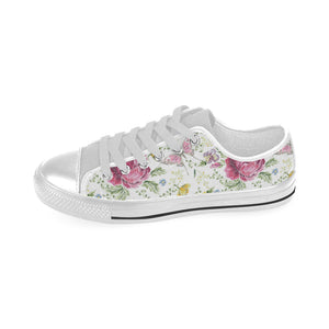 Hand drawn butterfly rose Men's Low Top Shoes White