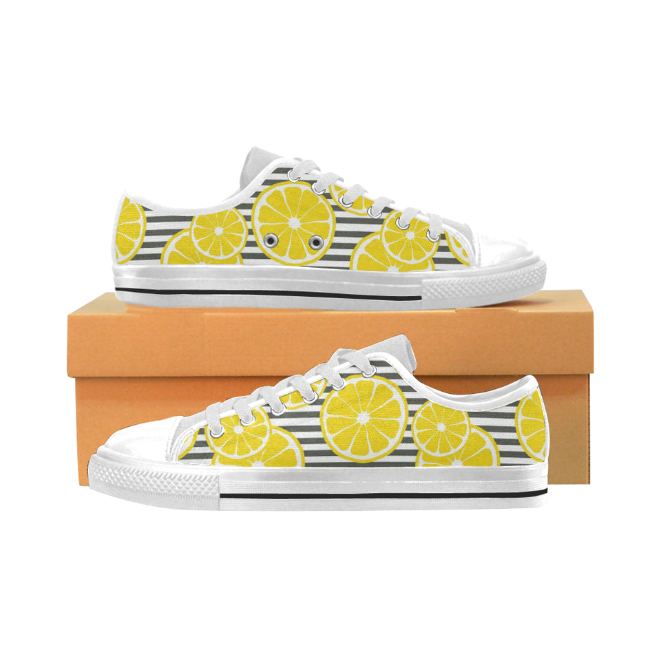 slice of lemon design pattern Men's Low Top Canvas Shoes White