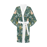 dinosaurs tropical leaves flower pattern Women's Short Kimono Robe