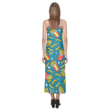 French fries red paper box pattern V-Neck Open Fork Long Dress