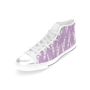 Lavender flowers purple pattern Women's High Top Canvas Shoes White