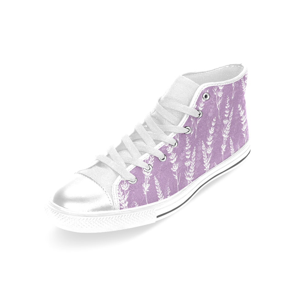 Lavender flowers purple pattern Women's High Top Canvas Shoes White