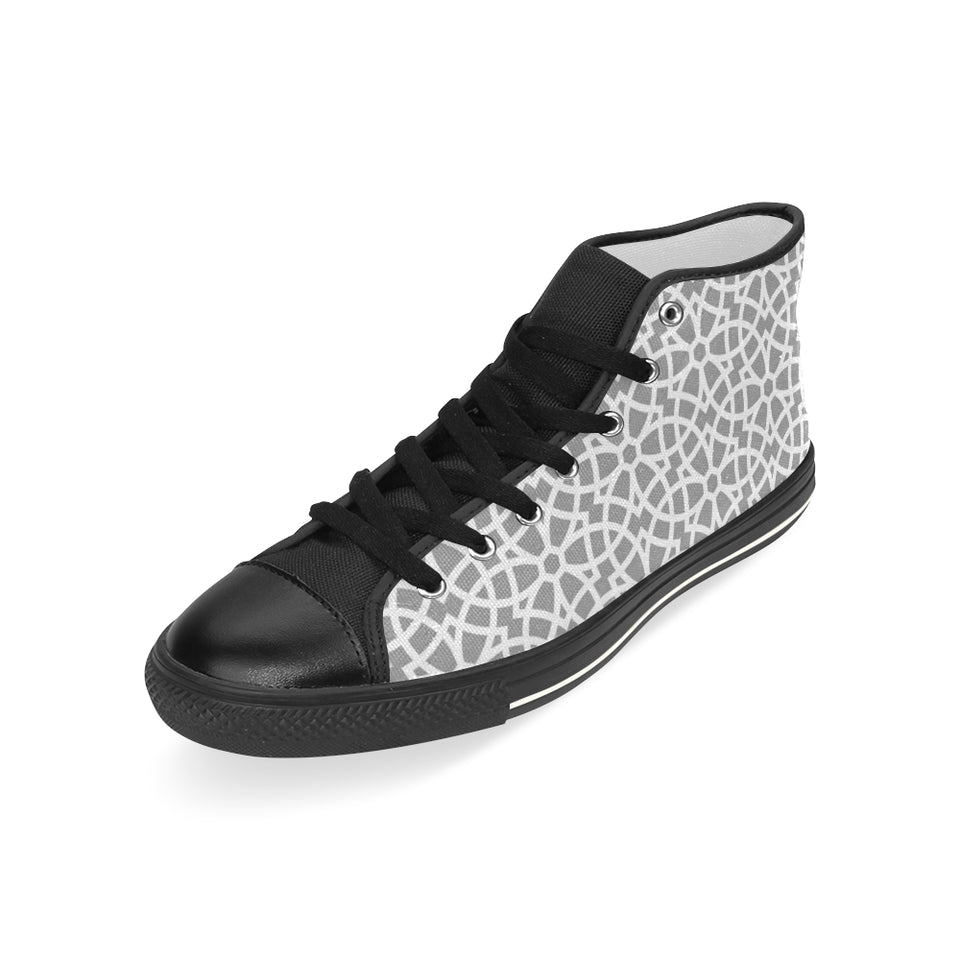 arabic gray pattern Men's High Top Canvas Shoes Black