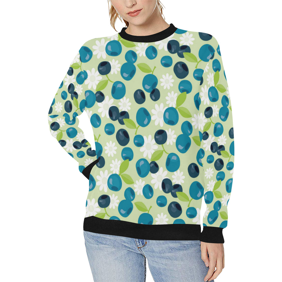 blueberry flower pattern Women's Crew Neck Sweatshirt
