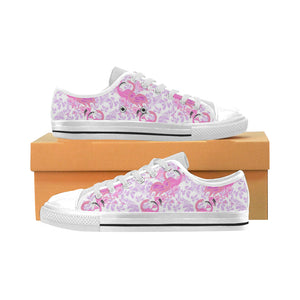 Pink flamingo flower pattern Men's Low Top Shoes White