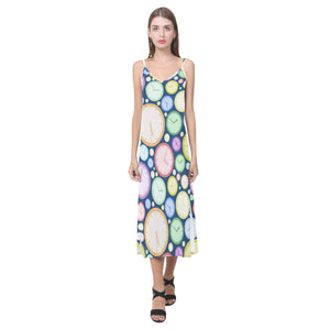 Colorful clock background V-Neck Open Fork Long Dress