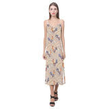 Cute rooster chicken cock floral ornament backgrou V-Neck Open Fork Long Dress