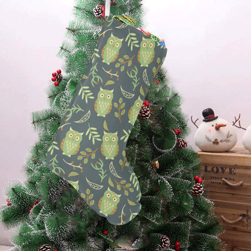 Cute owls leaves pattern Christmas Stocking