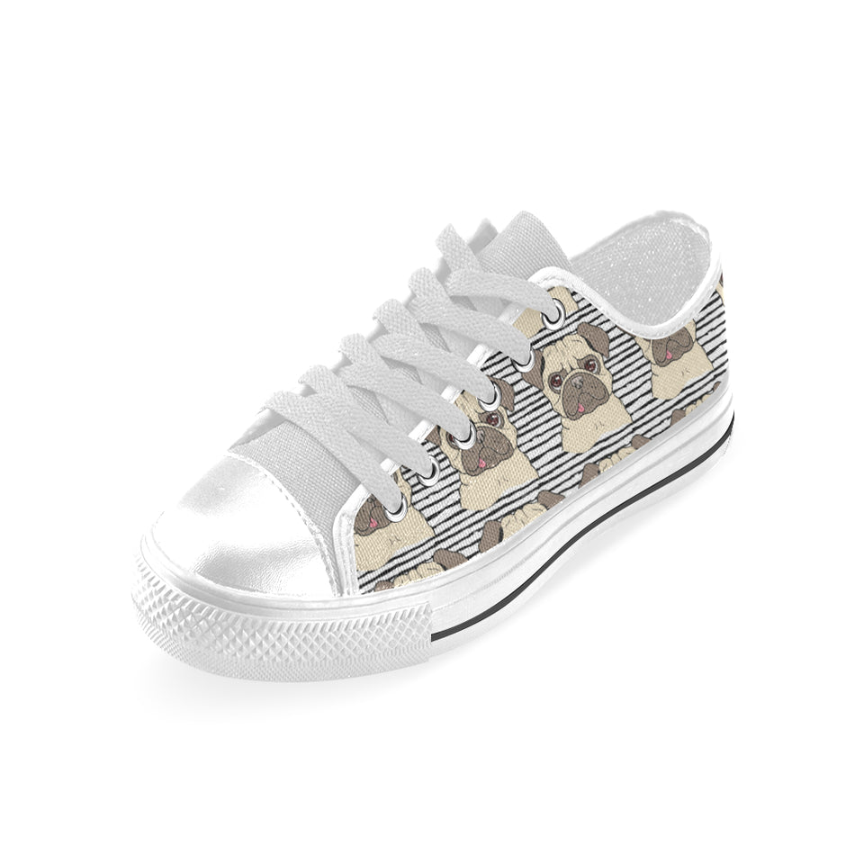 Happy pug pattern Men's Low Top Shoes White
