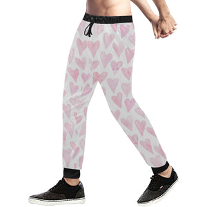 Watercolor pink heart pattern Unisex Casual Sweatpants