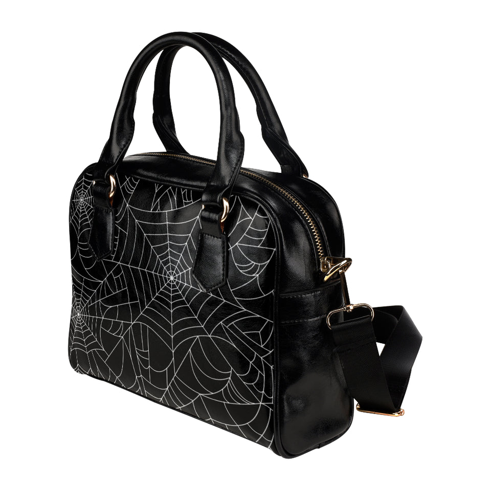 Spider web pattern Black background white cobweb Shoulder Handbag