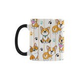 Cute dog corgi striped background pattern Morphing Mug Heat Changing Mug