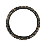 luxurious gold lotus waterlily black background Car Steering Wheel Cover