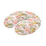 Pink flamingo birds pineapples hibiscus flower pat U-Shaped Travel Neck Pillow