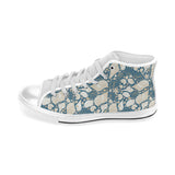 Sea turtle Polynesian Tribal design pattern Men's High Top Canvas Shoes White
