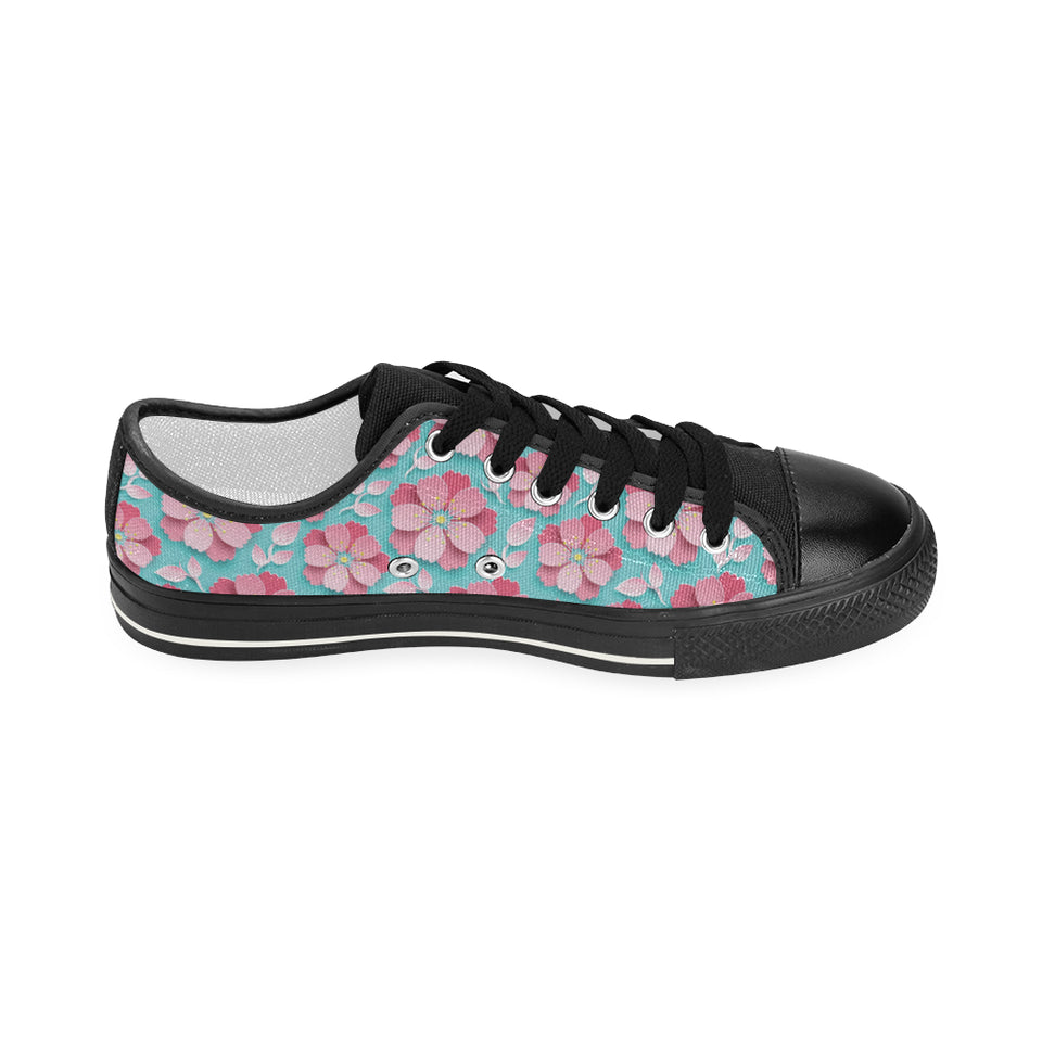 3D sakura cherry blossom pattern Women's Low Top Canvas Shoes Black
