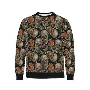 Skull rose humming bird flower pattern Men's Crew Neck Sweatshirt