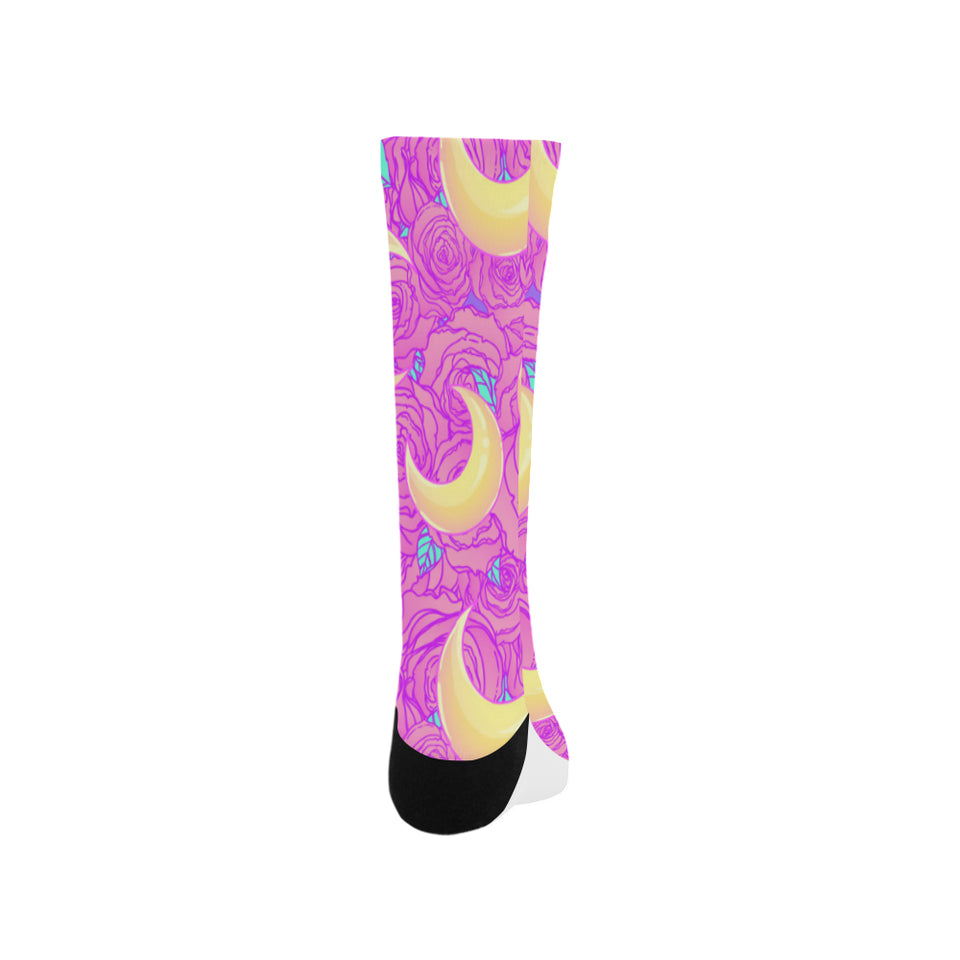 Moon pink rose background Crew Socks